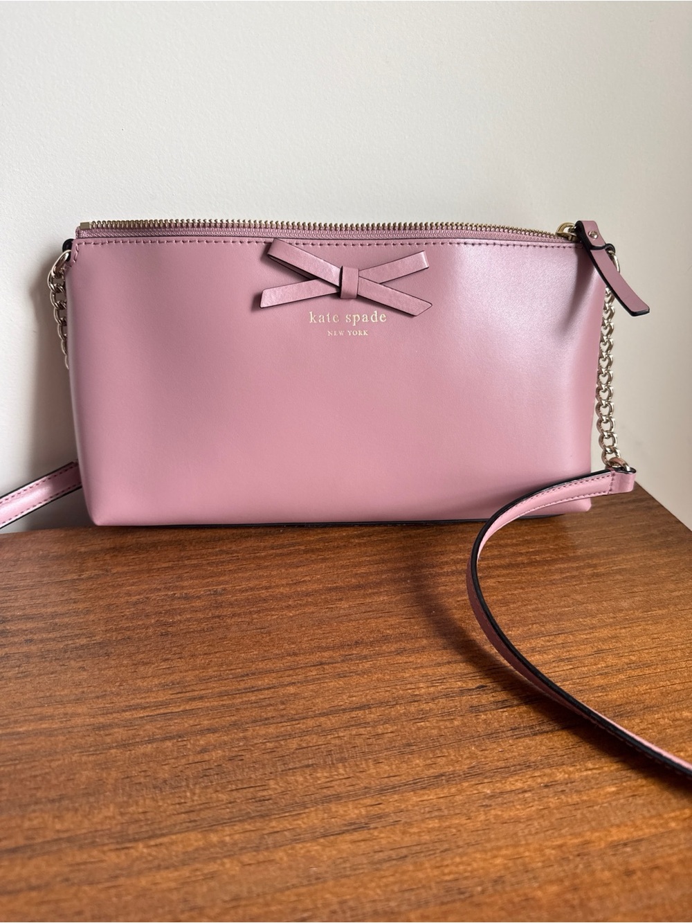 Kate Spade Leather Bow Crossbody Bag - Muted Dusty Pink / Mauve